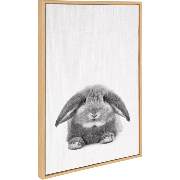 Kate and Laurel Sylvie Rabbit Animal Print Black and White Portrait Framed Canvas Wall Art by Simon Te Tai 18x24 NaturalNatural