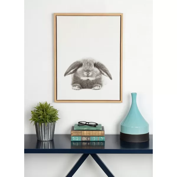 Kate and Laurel Sylvie Rabbit Animal Print Black and White Portrait Framed Canvas Wall Art by Simon Te Tai 18x24 NaturalNatural