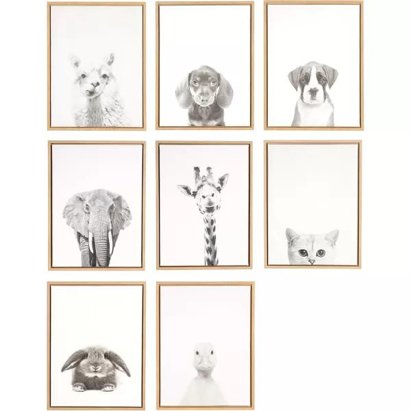 Kate and Laurel Sylvie Rabbit Animal Print Black and White Portrait Framed Canvas Wall Art by Simon Te Tai 18x24 NaturalNatural