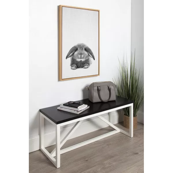 Kate and Laurel Sylvie Rabbit Animal Print Black and White Portrait Framed Canvas Wall Art by Simon Te Tai 18x24 NaturalNatural