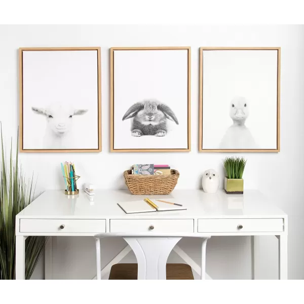 Kate and Laurel Sylvie Rabbit Animal Print Black and White Portrait Framed Canvas Wall Art by Simon Te Tai 18x24 NaturalNatural