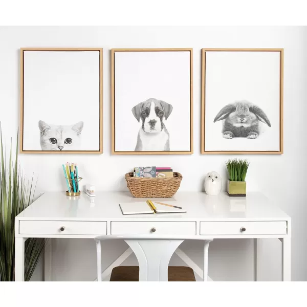 Kate and Laurel Sylvie Rabbit Animal Print Black and White Portrait Framed Canvas Wall Art by Simon Te Tai 18x24 NaturalNatural