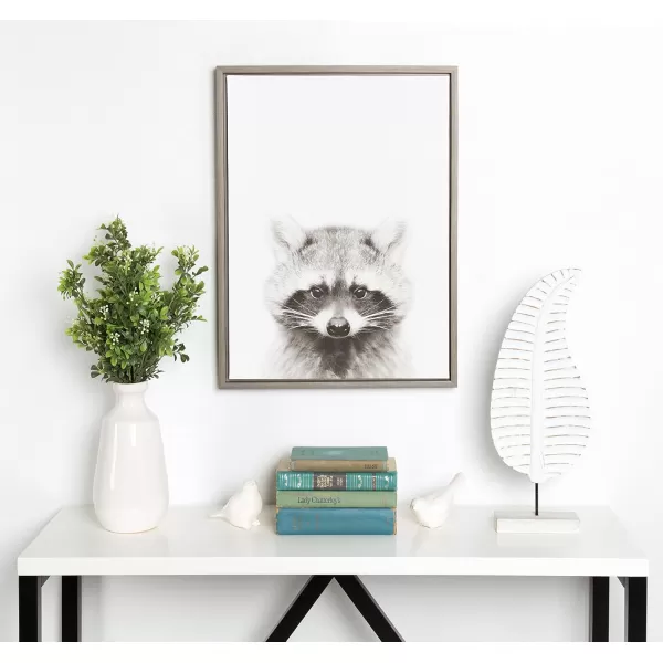 Kate and Laurel Sylvie Raccoon Black and White Portrait Framed Canvas Wall Art by Simon Te Tai 23x33 NaturalGrey