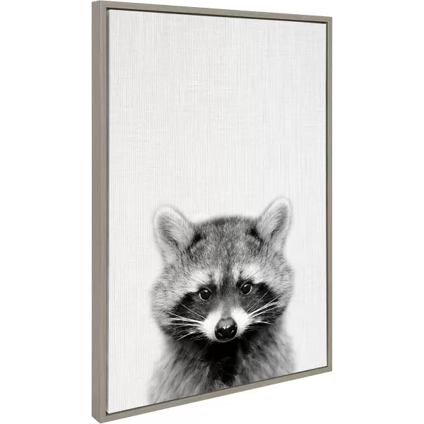 Kate and Laurel Sylvie Raccoon Black and White Portrait Framed Canvas Wall Art by Simon Te Tai 23x33 NaturalGrey