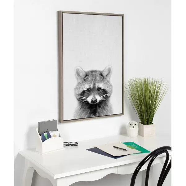 Kate and Laurel Sylvie Raccoon Black and White Portrait Framed Canvas Wall Art by Simon Te Tai 23x33 NaturalGrey