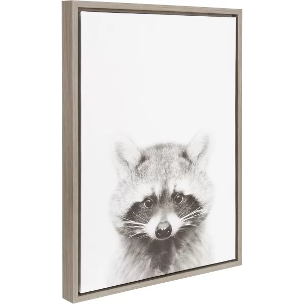 Kate and Laurel Sylvie Raccoon Black and White Portrait Framed Canvas Wall Art by Simon Te Tai 23x33 NaturalGrey