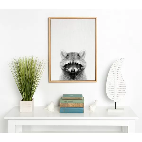 Kate and Laurel Sylvie Raccoon Black and White Portrait Framed Canvas Wall Art by Simon Te Tai 23x33 NaturalNatural