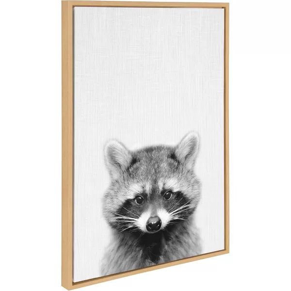 Kate and Laurel Sylvie Raccoon Black and White Portrait Framed Canvas Wall Art by Simon Te Tai 23x33 NaturalNatural