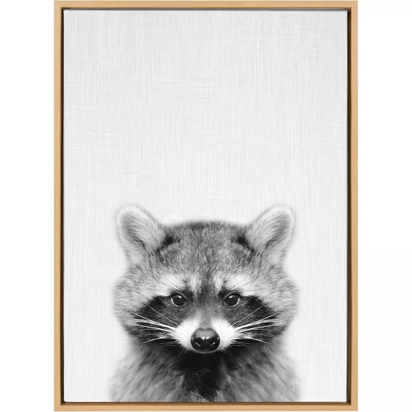 Kate and Laurel Sylvie Raccoon Black and White Portrait Framed Canvas Wall Art by Simon Te Tai 23x33 NaturalNatural