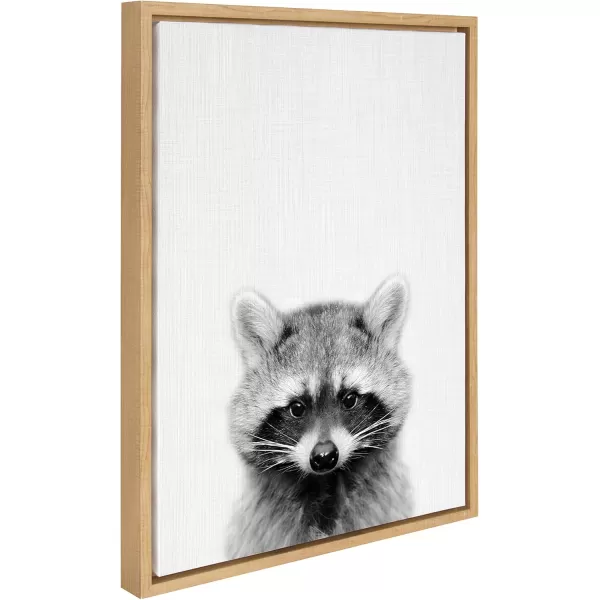 Kate and Laurel Sylvie Raccoon Black and White Portrait Framed Canvas Wall Art by Simon Te Tai 23x33 NaturalNatural