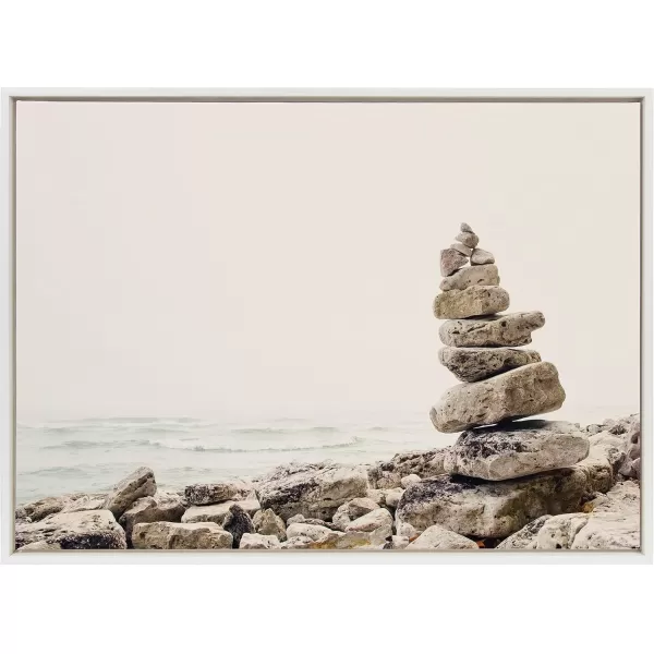Kate and Laurel Sylvie Return Framed Canvas Wall Art by Emiko and Mark Franzen of F2Images 28x38 White Coastal Ocean Rocks Art for Wall
