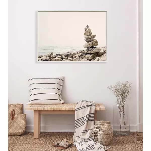 Kate and Laurel Sylvie Return Framed Canvas Wall Art by Emiko and Mark Franzen of F2Images 28x38 White Coastal Ocean Rocks Art for Wall