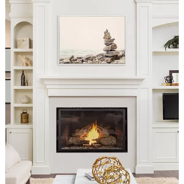 Kate and Laurel Sylvie Return Framed Canvas Wall Art by Emiko and Mark Franzen of F2Images 28x38 White Coastal Ocean Rocks Art for Wall