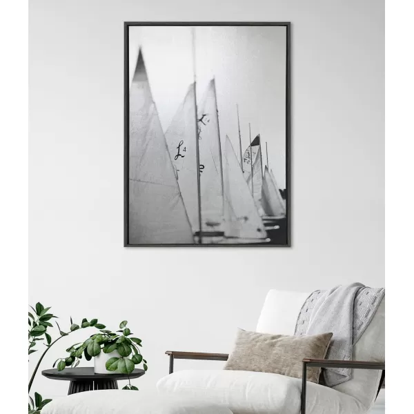Kate and Laurel Sylvie Sailboats L142 Framed Metallic Canvas Wall Art by Alicia Bock 28x38 White Black and White Sailing Art for WallDark Gray