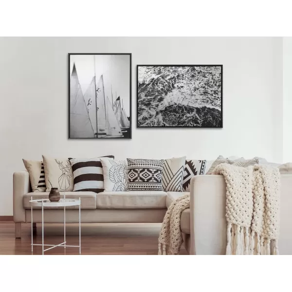 Kate and Laurel Sylvie Sailboats L142 Framed Metallic Canvas Wall Art by Alicia Bock 28x38 White Black and White Sailing Art for WallDark Gray