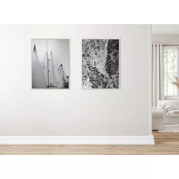 Kate and Laurel Sylvie Sailboats L142 Framed Metallic Canvas Wall Art by Alicia Bock 28x38 White Black and White Sailing Art for WallWhite