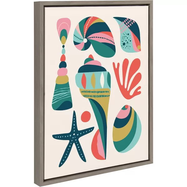 Kate and Laurel Sylvie Seashells Framed Canvas Wall Art by Rachel Lee of My Dream Wall 18x24 Gray Decorative Midcentury Shell Art for Wall