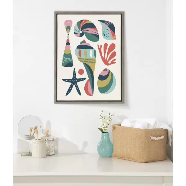 Kate and Laurel Sylvie Seashells Framed Canvas Wall Art by Rachel Lee of My Dream Wall 18x24 Gray Decorative Midcentury Shell Art for Wall