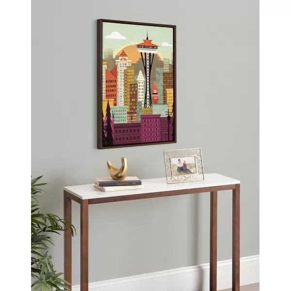 Kate and Laurel Sylvie Seattle Skyline Framed Canvas Wall Art by Amber Leaders 23x33 Walnut Beautiful City Skyline Wall DecorBrown