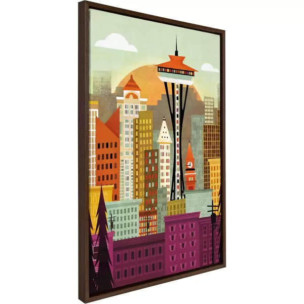 Kate and Laurel Sylvie Seattle Skyline Framed Canvas Wall Art by Amber Leaders 23x33 Walnut Beautiful City Skyline Wall DecorBrown