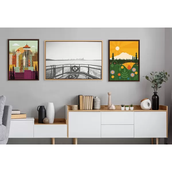 Kate and Laurel Sylvie Seattle Skyline Framed Canvas Wall Art by Amber Leaders Designs 18x24 Natural Fun Illustrated City Skyline Art for WallBrown