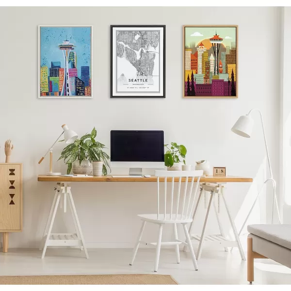 Kate and Laurel Sylvie Seattle Skyline Framed Canvas Wall Art by Amber Leaders Designs 18x24 Natural Fun Illustrated City Skyline Art for WallNatural