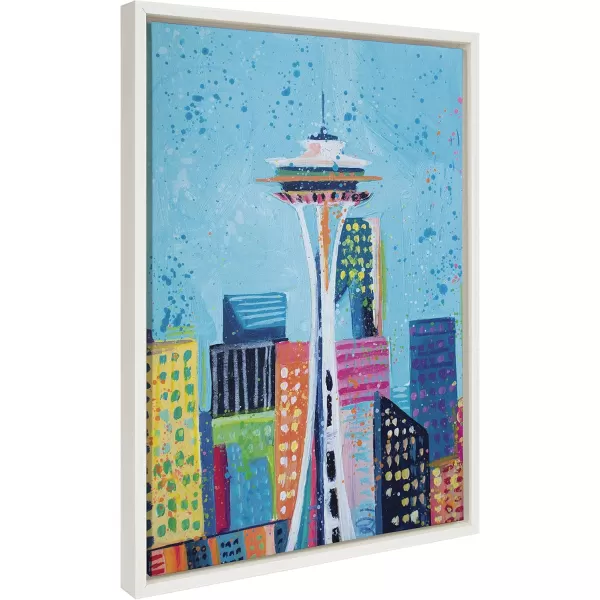 Kate and Laurel Sylvie Seattles Space Needle Framed Canvas Wall Art by Rachel Christopoulos 18x24 White Decorative Travel Poster Wall Dcor