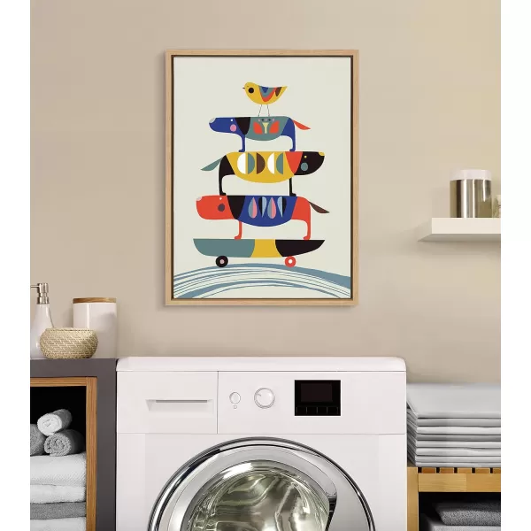 Kate and Laurel Sylvie Skate Dog Framed Canvas Wall Art by Rachel Lee of My Dream Wall 18x24 Natural Decorative Cute Dog Art for WallNatural