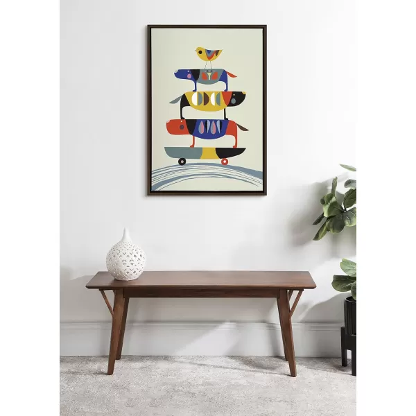 Kate and Laurel Sylvie Skate Dog Framed Canvas Wall Art by Rachel Lee of My Dream Wall 18x24 Natural Decorative Cute Dog Art for WallWalnut Brown