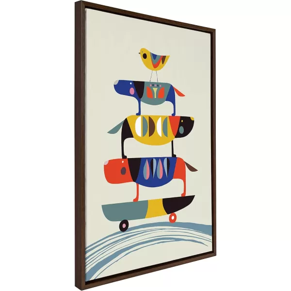 Kate and Laurel Sylvie Skate Dog Framed Canvas Wall Art by Rachel Lee of My Dream Wall 18x24 Natural Decorative Cute Dog Art for WallWalnut Brown