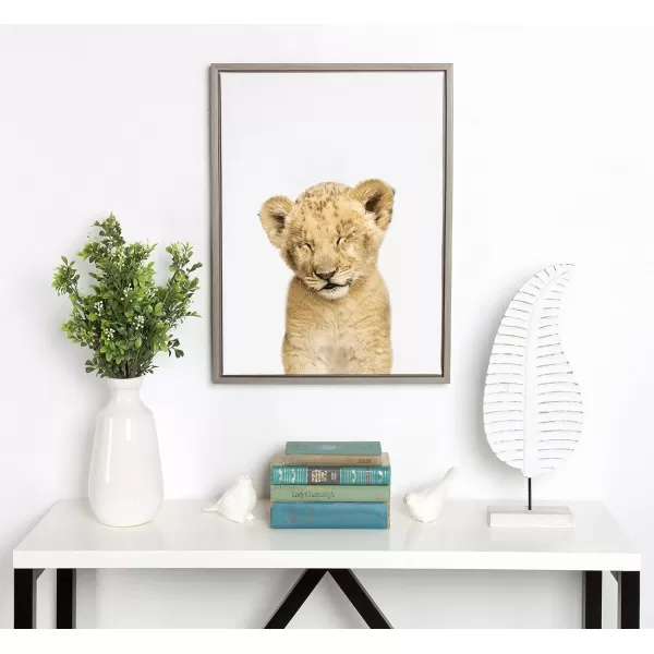 Kate and Laurel Sylvie Sleepy Baby Lion Animal Print Portrait Framed Canvas Wall Art by Amy Peterson 18x24 GrayGrey