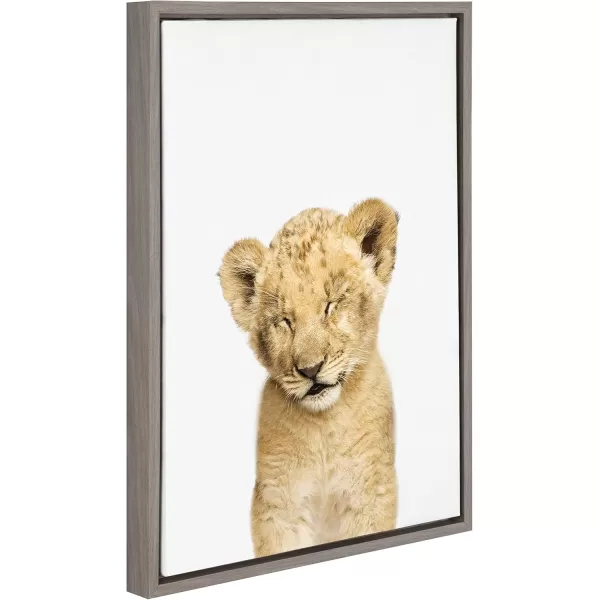 Kate and Laurel Sylvie Sleepy Baby Lion Animal Print Portrait Framed Canvas Wall Art by Amy Peterson 18x24 GrayGrey