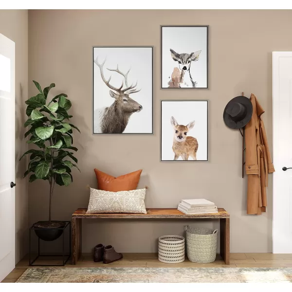 Kate and Laurel Sylvie Stag Profile Framed Canvas Wall Art by Amy Peterson Art Studio 23x33 Natural Modern Forest Animal Portrait Art for WallGray