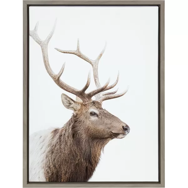 Kate and Laurel Sylvie Stag Profile Framed Canvas Wall Art by Amy Peterson Art Studio 23x33 Natural Modern Forest Animal Portrait Art for WallGray