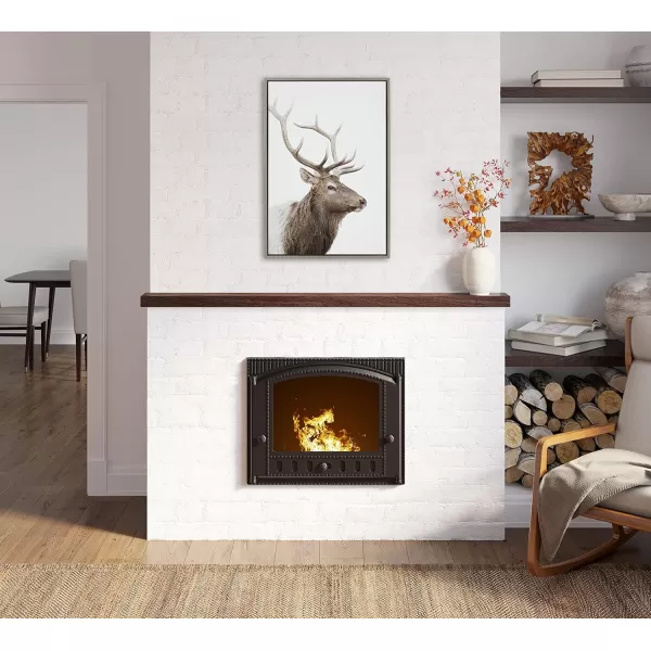 Kate and Laurel Sylvie Stag Profile Framed Canvas Wall Art by Amy Peterson Art Studio 23x33 Natural Modern Forest Animal Portrait Art for WallGray