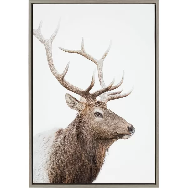 Kate and Laurel Sylvie Stag Profile Framed Canvas Wall Art by Amy Peterson Art Studio 23x33 Natural Modern Forest Animal Portrait Art for WallGray