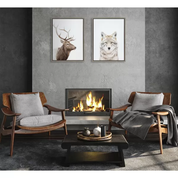 Kate and Laurel Sylvie Stag Profile Framed Canvas Wall Art by Amy Peterson Art Studio 23x33 Natural Modern Forest Animal Portrait Art for WallGray