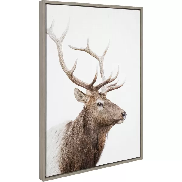 Kate and Laurel Sylvie Stag Profile Framed Canvas Wall Art by Amy Peterson Art Studio 23x33 Natural Modern Forest Animal Portrait Art for WallGray