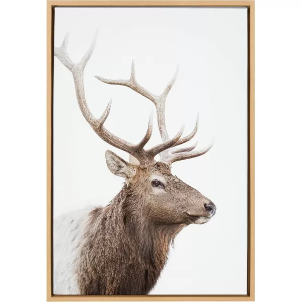 Kate and Laurel Sylvie Stag Profile Framed Canvas Wall Art by Amy Peterson Art Studio 23x33 Natural Modern Forest Animal Portrait Art for WallNatural