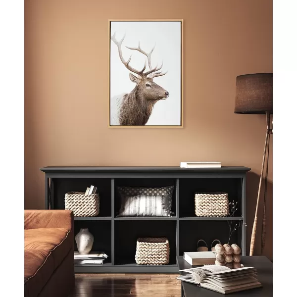 Kate and Laurel Sylvie Stag Profile Framed Canvas Wall Art by Amy Peterson Art Studio 23x33 Natural Modern Forest Animal Portrait Art for WallNatural