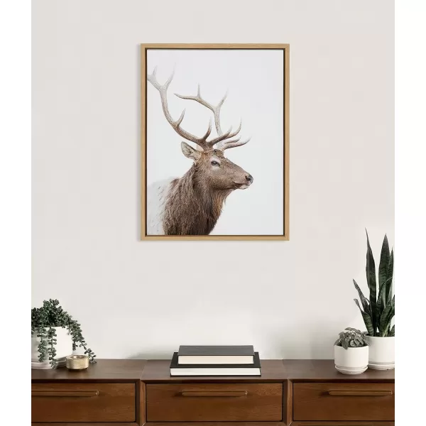 Kate and Laurel Sylvie Stag Profile Framed Canvas Wall Art by Amy Peterson Art Studio 23x33 Natural Modern Forest Animal Portrait Art for WallNatural