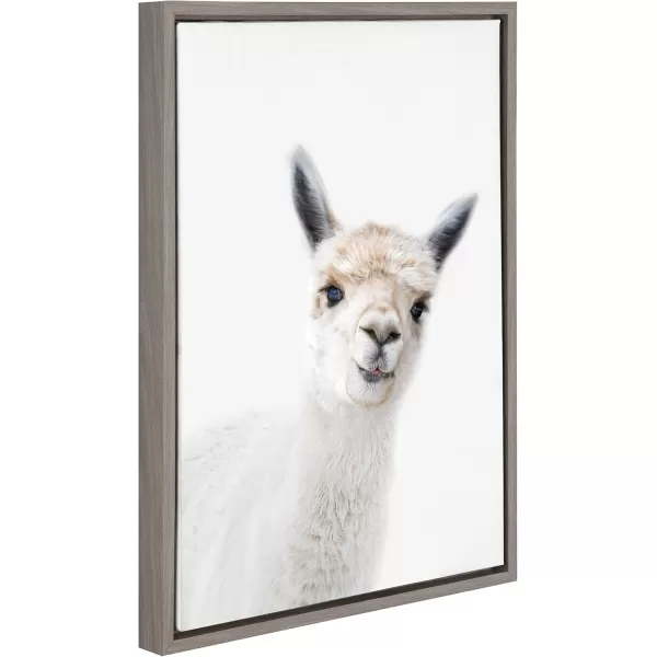 Kate and Laurel Sylvie Studio Alpaca Animal Print Portrait Framed Canvas Wall Art by Amy Peterson 18x24 GrayGrey