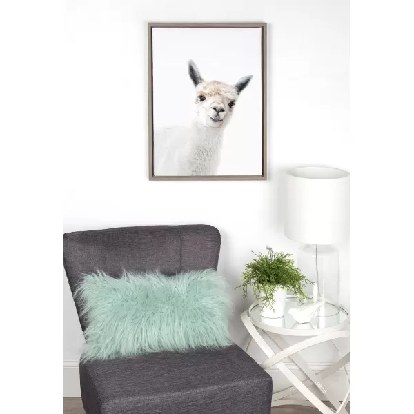 Kate and Laurel Sylvie Studio Alpaca Animal Print Portrait Framed Canvas Wall Art by Amy Peterson 18x24 GrayGrey