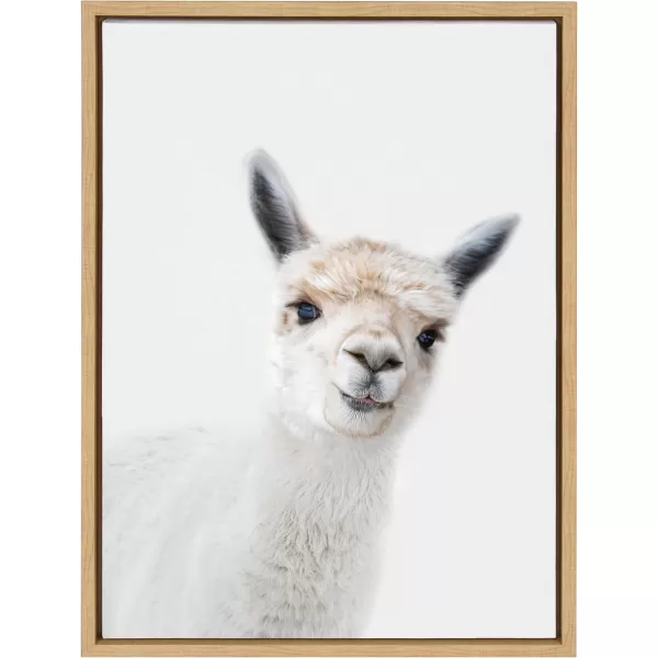 Kate and Laurel Sylvie Studio Alpaca Animal Print Portrait Framed Canvas Wall Art by Amy Peterson 18x24 GrayNatural