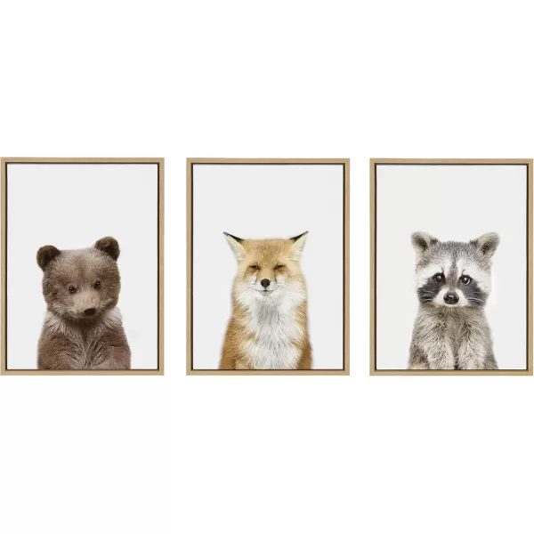 Kate and Laurel Sylvie Studio Bear Studio Fox and Studio Raccoon Framed Canvas Wall Art by Amy Peterson Art Studio 3 Piece 18x24 Natural Adorable Animal Wall DcorNatural