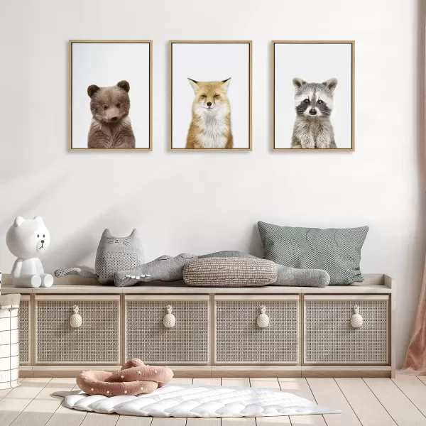 Kate and Laurel Sylvie Studio Bear Studio Fox and Studio Raccoon Framed Canvas Wall Art by Amy Peterson Art Studio 3 Piece 18x24 Natural Adorable Animal Wall DcorNatural