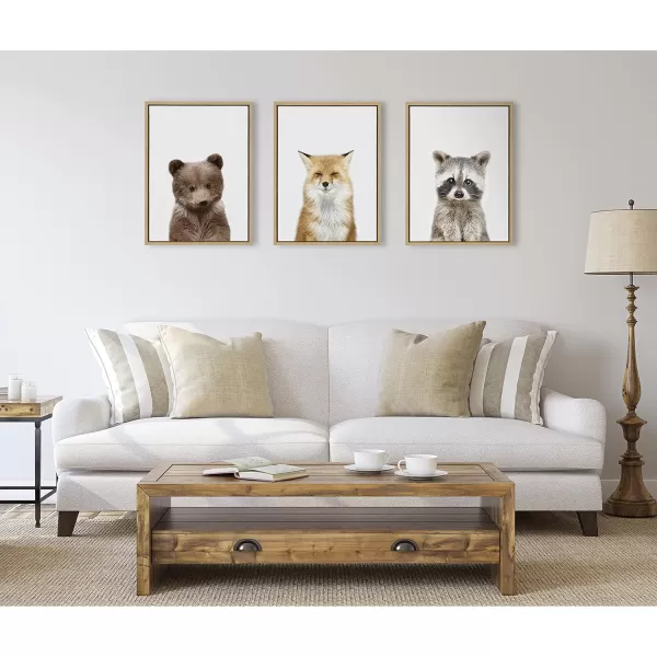 Kate and Laurel Sylvie Studio Bear Studio Fox and Studio Raccoon Framed Canvas Wall Art by Amy Peterson Art Studio 3 Piece 18x24 Natural Adorable Animal Wall DcorNatural