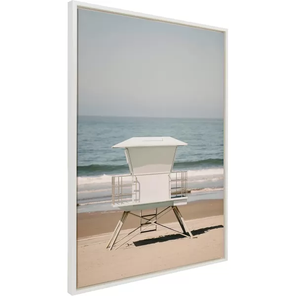Kate and Laurel Sylvie Surf Shack Framed Canvas Wall Art by Crystal Lynn Collins 28x38 White Scenic Coastal Beach Art for WallWhite