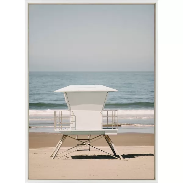 Kate and Laurel Sylvie Surf Shack Framed Canvas Wall Art by Crystal Lynn Collins 28x38 White Scenic Coastal Beach Art for WallWhite