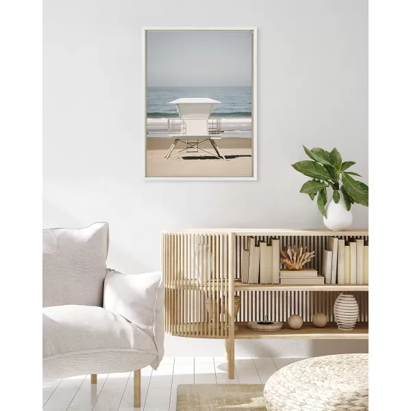 Kate and Laurel Sylvie Surf Shack Framed Canvas Wall Art by Crystal Lynn Collins 28x38 White Scenic Coastal Beach Art for WallWhite